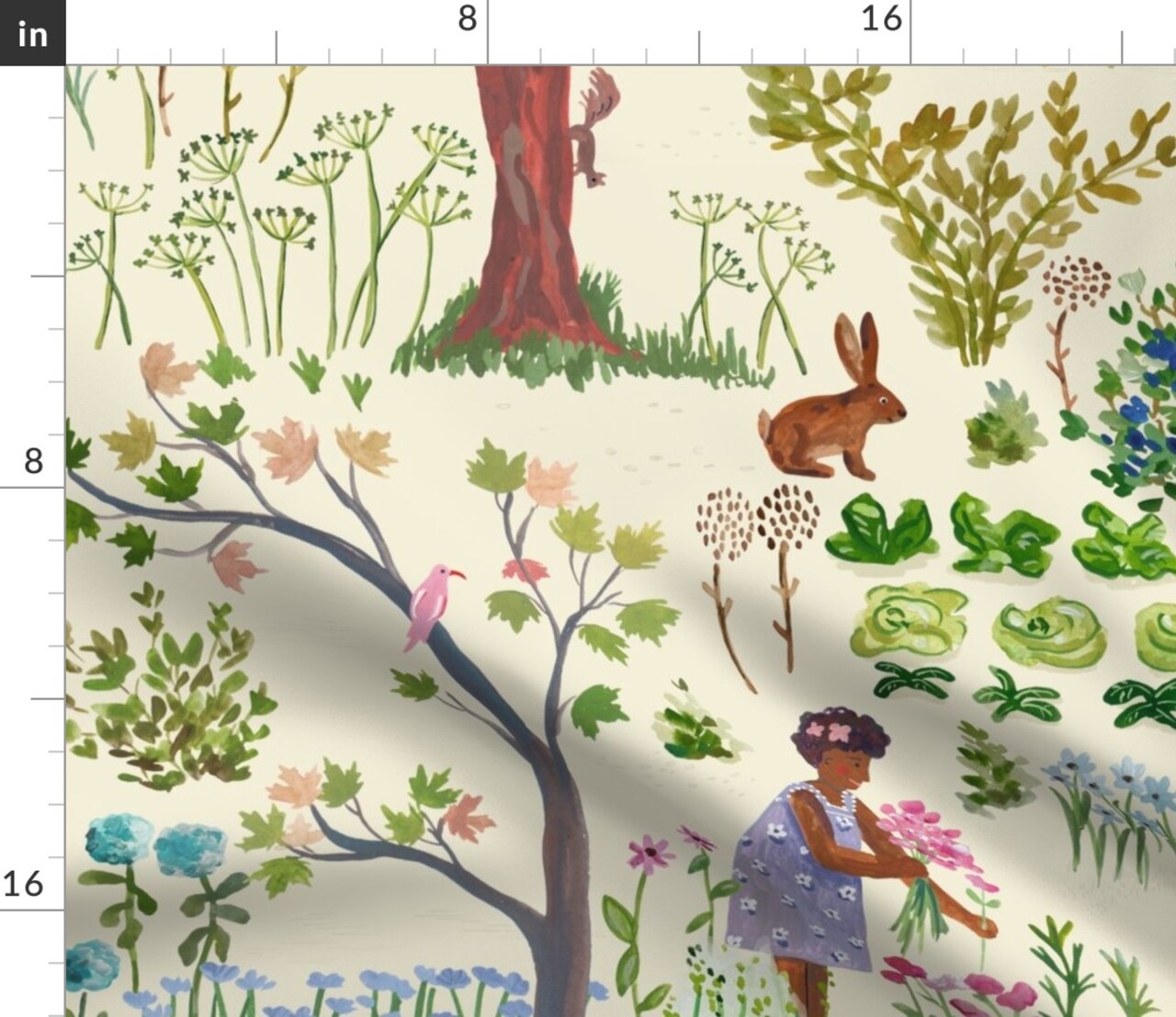 Gardening Whimsical Fruits Vegetables Landscape Chickens Custom Printed Fabric by Spoonflower Various Fabrics by the Yard or Fat Quarter